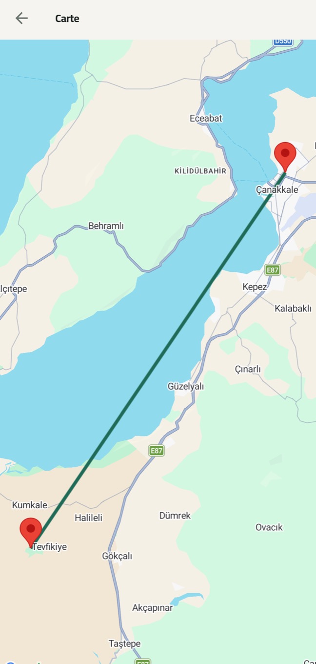 Carte Roamify avec les étapes de l'itinéraire